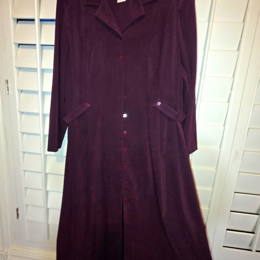 Long Button-Front Coat in Deep Plum